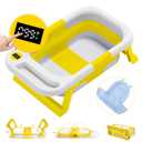 Baby Bathtub for Infants to Toddler, Collapsible Baby Bath Tub, with Thermometer & Soft Floating Cushion & Bath Net Portable Bathtub, Yellow
