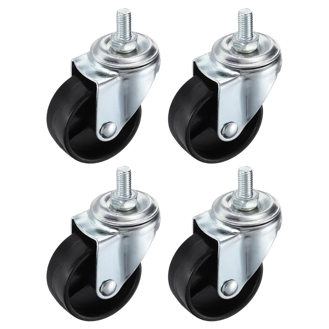 PATIKIL 2 Inch Stem Casters, 4 Pack Wire Shelf Caster Wheels Threaded Swivel Stem Wheels Wire Shelving for Rolling Cart Cart Wheels Furniture Replacement, Black