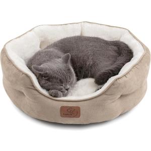 Bedsure Dog Beds for Small Dogs - Round Cat Beds for Indoor Cats, Washable Pet Bed for Puppy and Kitten with Slip-Resistant Bottom, 20 Inches, Camel