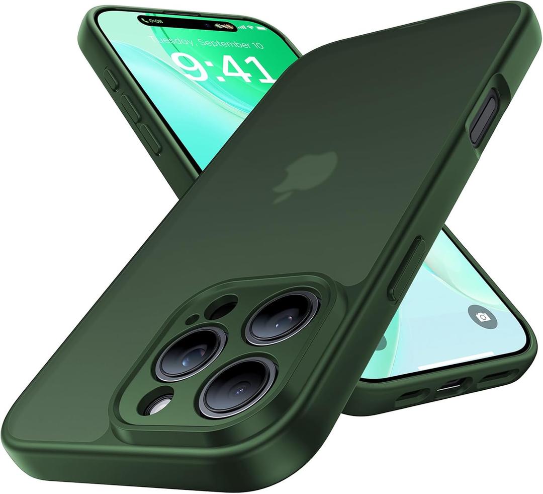 Shockproof for iPhone 16 Pro Case, [Full Camera Protection] [Military-Grade Drop Protection] Protective Anti-Yellow Slim Translucent Skin-Friendly for iPhone 16 Pro Phone Case, Forest Green