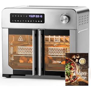 OSTBA French Door Air Fryer Toaster Oven Combo, 102 Recipes & 7 Accessories Extra Large Airfryer Convection Oven Countertop 10-in-1, 30% Faster 90% Less Oil, Stainless Steel