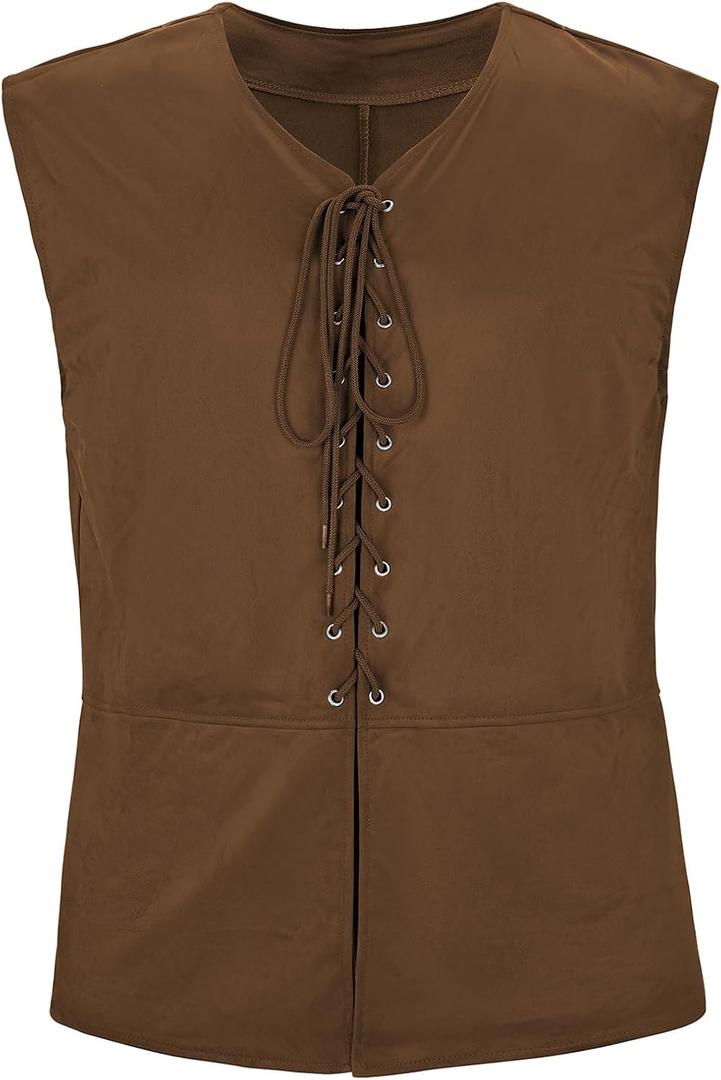 Zando Mens Pirate Vest Renaissance Medieval Viking Costume Halloween Cosplay (XX-Large, Brown)