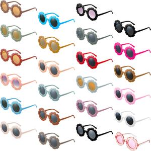 24 Pairs Flower Sunglasses Bulk Round Cute Flower Shaped Glasses Groovy Sunglasses Beach Eyewear Party Favors (Classic Colors)