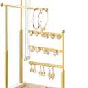 pickpiff Jewelry Organizer Holder Stand: 3 Tier Jewelry Storage Display for Necklace, Bracelet, Earring, Ring, White & Gold