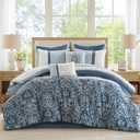 510 DESIGN Luxe Quilted Comforter Set Modern Transitional Design, All Season Down Alternative Warm Bedding Matching Shams, Bedskirt, Decorative Pillow, King, Shawnee Scrollwork Blue