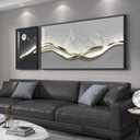 Large Framed Modern Abstract Wall Art for Living Room, 2 Piece Silver Mountain Bright Style Artworks for Wall, Luxury Gray Blue Minimalist Painting Prints for Bedroom Hallway Home Office Wall Decor