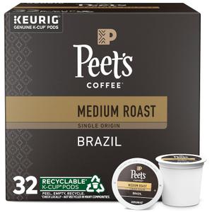 Peet's Coffee, Medium Roast Keurig K-Cup Pods - Single Origin Brazil 32 Count (1 Box of 32 K-Cup Pods)09/02/26