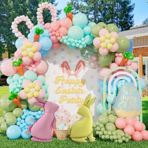 DBKL Easter Balloon Arch Kit with 199Pcs Pastel Balloon Arch, Pink Green Blue Balloons, Rabbit Egg Carrot Foil Balloon for Easter Spring Baby Shower Birthday Party Decorations