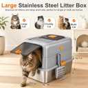 Stainless Steel Cat Litter Box with Lid, XL High Sided Enclosed Litter Box with Scoop, Front and Top Entry Metal Litter Pan for Large Cats, Odor Control, Anti-Leakage & Easy Cleaning, Grey