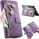 2-in-1 Magnetic Detachable Wallet Case for Samsung Galaxy Z Fold 7, PU Leather Flip Cover with Card Holder, Zipper Pocket, Kickstand Shockproof Protective Case for Galaxy Fold7 CXML Purple
