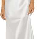 Summer Satin Spaghetti Strap Cowl Neck Backless Midi Dresses for Women Elegant Tie Low Back Ruched Cocktail Dress (Small, White)