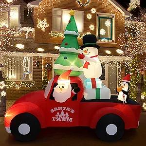 Christmas Inflatables, 7.8FT Waterproof Light Up Red Truck Christmas Decor, Blow Up Christmas Yard Decorations with Built-in LED Light, Outdoor Christmas Decorations Inflatable for Garden Yard