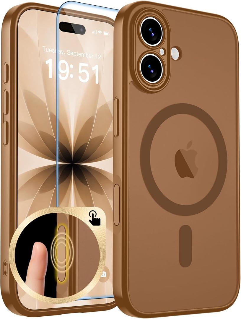 Zapica Magnetic for iPhone 17 Case, Upgraded [Camera Control Button] [Full Camera Protection] [with 1 Screen Protector] Translucent Matte Shockproof Protective Phone Cover, Dark Brown