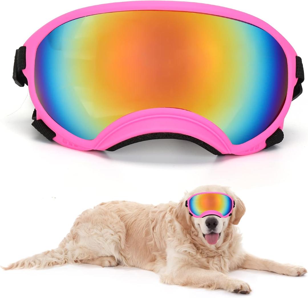 Large Dog Sunglasses Dog Goggles Pet Glasses Pet Eyewear with Adjustable Strap,Glasses for Medium Large Dog Swimming Skating Glasses UV Proof Windproof Dustproof (Pink)