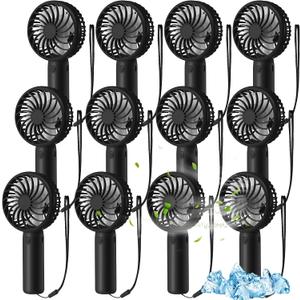 Tujoe 12 Pcs Mini Powerful Handheld Fan 3 Speed Personal Small Portable Rechargeable Fan with Base USB for Women Eyelash Makeup Office Travel Beach Indoor Outdoor (Black)