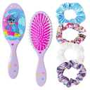 3 x LUV HER Lilo & Stitch Hair Accessory 5 Pcs Set - 1 Regular 9 inch Stitch Hairbrush & 4 Scrunchies - Detangling Brush - Elastic Hair Ties Ropes for Girls, Ages 3+