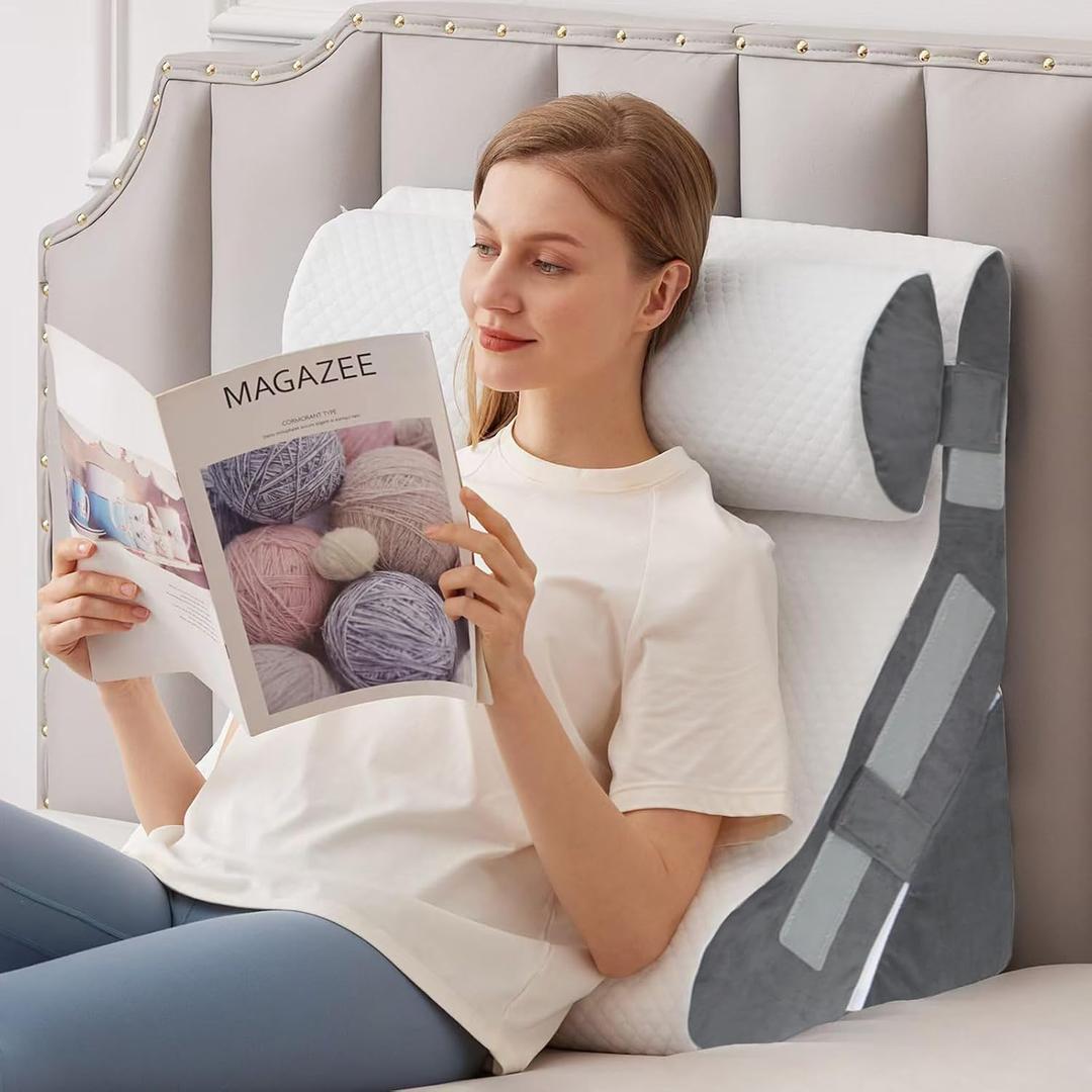 MEGCXIT 3PCS Bed Wedge Pillow for Headboard, Adjustable Wedge Pillow for Sleep Apnea, 23 Wide Triangle Pillow Wedge Set for After Surgery, Acid Reflux Relief, Snoring, Neck & Back Support, White/Grey