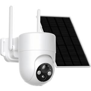 Solar Camera Outdoor Wireless, 2K Color Night Vision, Security Cameras Wireless Outdoor with 360View, Battery Powered, 2.4GHz WiFi, Instant Alerts, IP65 (White)