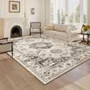 Area Rug 4x6 Living Room,Machine Washable Rugs,Stain Resistant Soft Thin Non-Slip Floral Carpet,Beige Neutral Boho Home Decor,for Indoor Bedroom,Office,Farmhouse,Dining,Dorm (Light Brown)