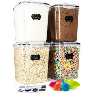 Storeganize Flour Sugar Storage Containers (5.3L/4pk) Great Rice Canisters Sets For The Kitchen pantry, Large Food Storage Containers With Lids Airtight, 7x12x12 inches
