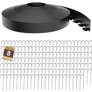 Landscape Edging Border 3 Inch Tall 175Ft with 180Pcs 8 Gauge Metal Spikes, Plastic Garden Edging Border Garden Fence Border Lawn Edging for Landscaping, Flower Bed, Tree Ring, Pathway