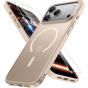 Miracase Magnetic for iPhone 17 Pro Case 6.3" with Screen Protector, [Compatible with MagSafe] Military-Grade Protection, Anti-Fingerprint, Slim Thin Phone Case for 17 Pro Cover, Khaki Gold