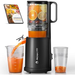 Cold Press Juicer Machines with 5.4" Wide Feed Chute - Slow Masticating Juicer Extractor for Whole Fruits & Vegetables - Quiet Motor, Easy to Clean with Brush - High Juice Yield - Black