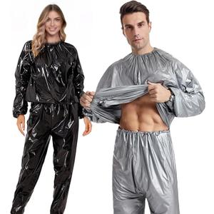 Sauna Suit, Plastic Sauna Suit for Women Men, Anti-Rip Sweat Suits Weight Loss, PVC Exercise Gym Fitness Suit Top Pants (Large, Black)