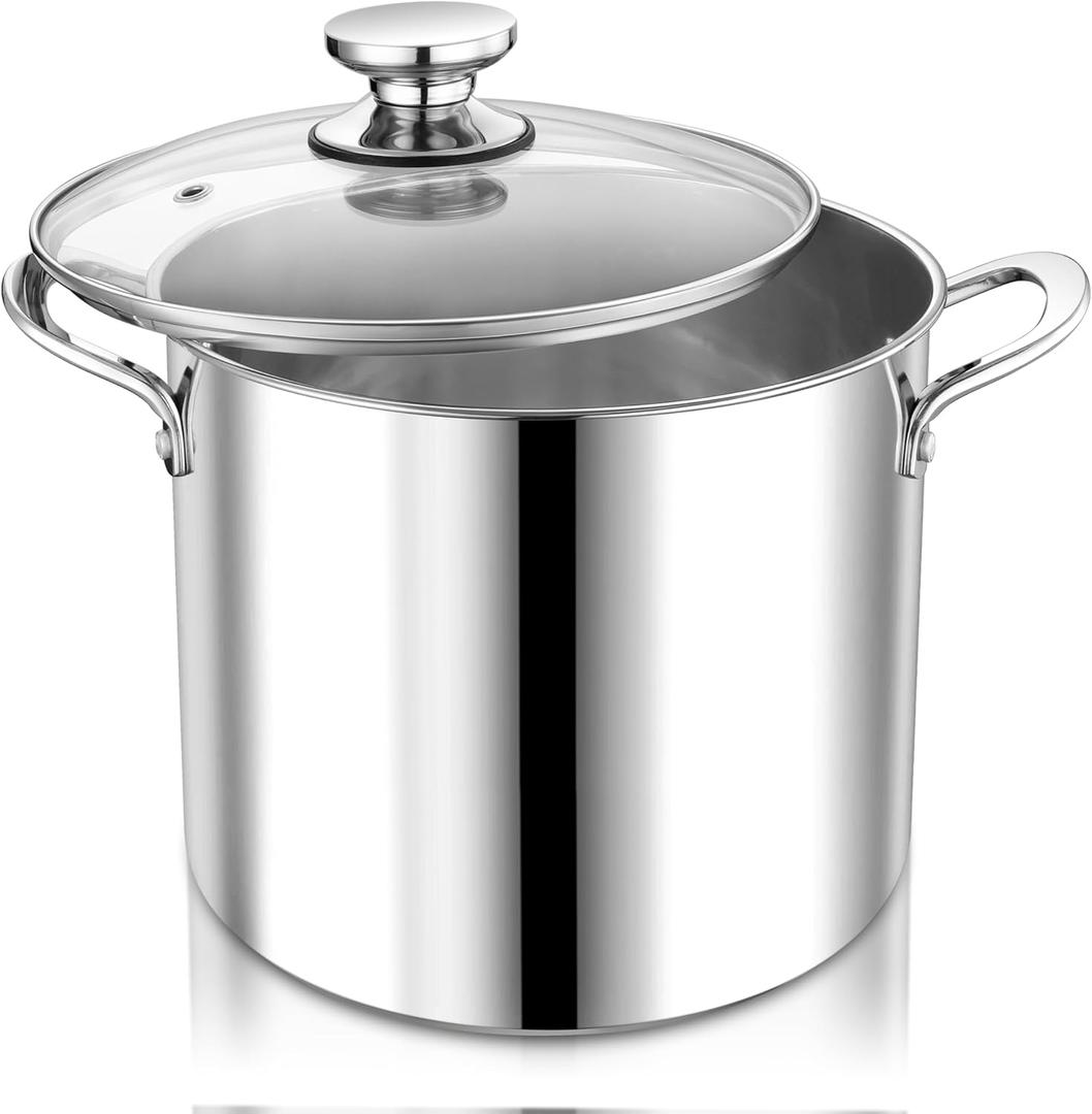 P&P CHEF 10 Quart Stock Pot with Lid, 10 Qt Large Stainless Steel Stockpot