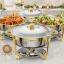 Chafing Dishes for Buffet 4 Pack, 6QT Round Chafing Dishes for Buffet [Elegant Gold] Stainless Steel Chafing Dish Buffet Set for Any Party