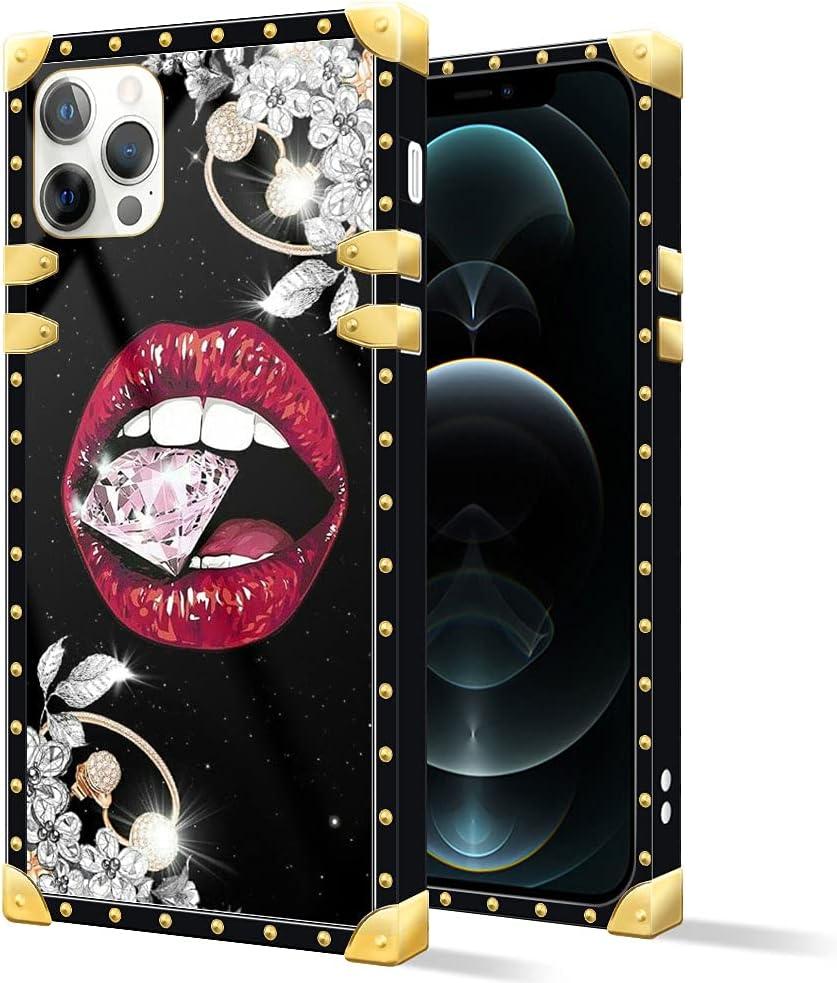 DAIZAG Compatible with iPhone 13 Mini Case,Diamond Flower Lips Metal Decoration Soft TPU Shockproof Anti-Scratch for Girl Womens Protective Cover for iPhone 13 Mini 5.4-inch