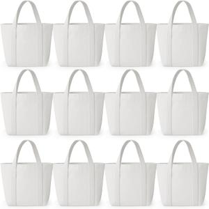 Aliceset 12 Pack Mini Canvas Tote Bags Reusable Mini Gift Bags Tote Bag for DIY (9.8 x 8.3 x 4.3 Inch, White)