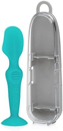 Nuby Diaper Cream Soft Silicone Brush with Suction Base & Hygienic Travel Case, Mini Size, Aqua