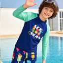 Boys Swim Set Size 10 Kids Ice Cream Swimsuits Rash Guard with Trunk 9-10Y (Blue)