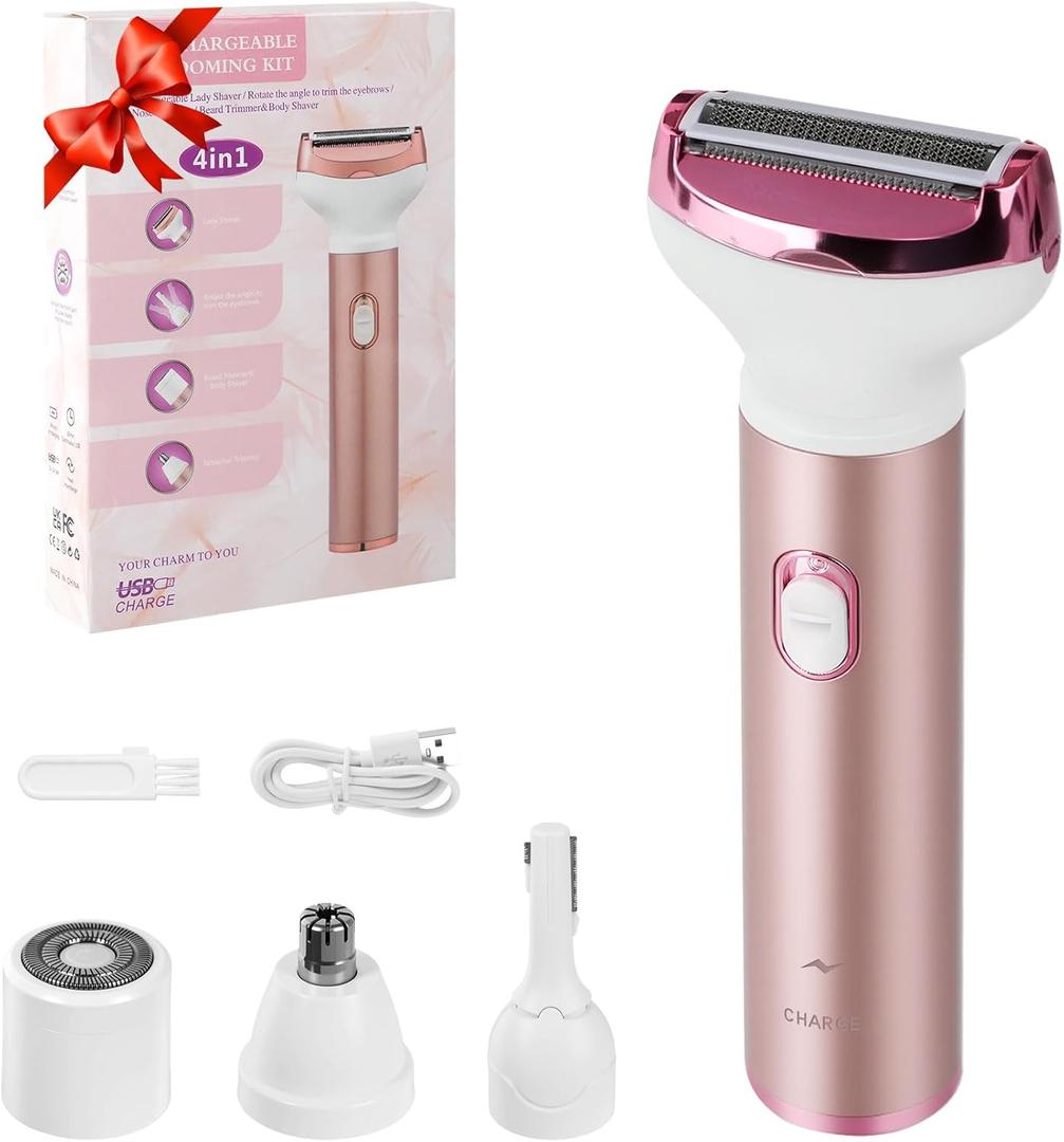 Women Face Epilator, 4-in-1 Body Shaver and Facial Epilator, Hair Removal for Faces, Rechargeable Electric Facial Hair Removal Devices for Face, Armpits, Eyebrows, Nose