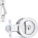 Dontay Pocket Door Lock with Key, Contemporary Entrance Sliding Barn Door Lock Latch, Recessed 2 Sided, 2 3/8" Backset, Flush Handles Hardware (Including Edge Pull, Brushed Nickel, Round - 1 Pack)