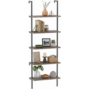aboxoo Ladder Shelf Open Bookshelf 5-tier Wood Wall-mounted Bookcase Storage Rack Open Back Industrial Modern Plant Flower Stand Utility Organizer Bookcase Metal Frame Furniture Office Kitchen Bedroom