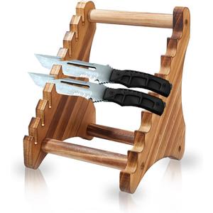 DICOSMETIC 1Set 8-Tier Knife Block Wood Knife Display Stands BurlyWood Knifes Holder Wooden Knifes Display Case 6.69x6.5x8.46 Inch Wood Kitchen Rack for Home Decor