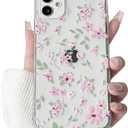 2 x Lovmooful Compatible for iPhone 11 Case Cute Clear Flower Floral Leaf with Aesthetic Design for Girls Women Soft TPU Shockproof More Protective Girly for iPhone 11 Case-Pink Flower