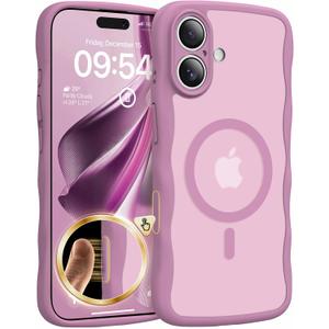TAURI Magnetic for iPhone 16 Case, Cute Wavy Design Anti-Slip | Full Camera Protection, Compatible with Magsafe Translucent Matte Case for iPhone 16 for Women Girls, Black Currant