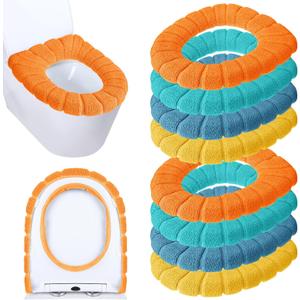 8 Pcs 11.8 Inch Thicker Bathroom Toilet Seat Cover Pads Soft Comfortable Toilet Seat Cushion Cover Stretchable Toilet Seat Warmer Easy Installation Cushioned Lid Covers (Yellow, Blue, Green, Orange)