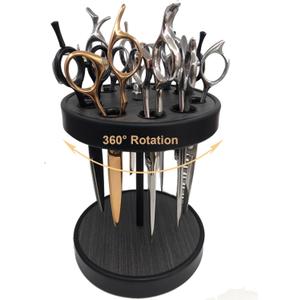 Rotating Hair Scissors Holder, Wooden Barber Scissors Storage Holder Salon Shears Holder Hair Stylist Scissors Container Hairdressing Tools Organizer Black
