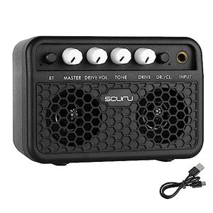 Caline Guitar Mini Amp, 5W Rechargeable Bluetooth Guitar Amplifier Combo for Desktop Practice, Dual Channel, with Headphone Jack, Black