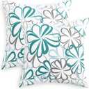 CaliTime Throw Pillow Covers Pack of 2 Cozy Fleece Line Flowers Decorative Cushion Cases for Couch Bed Sofa Farmhouse Decoration 18 X 18 Inches Teal Green Blue Grey