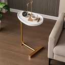 WANLIAN Small Side Table,23inch C Shaped End Table for Sofa and Bed, TV Tray Table with Metal Frame for Couch, Living Room, Bedroom (White+Gold)