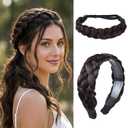 MaopaoBeauty Braided Headband & Stretch Braid Headband (2PCS) | Braided Headbands for Women in Color #4 | Complete Adjustable Hair Band Set for Workout, Fashion, Errands (Dark Brown)