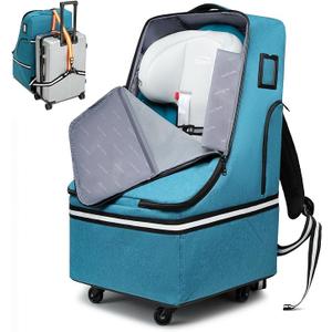 Rolling Car Seat Travel Bag, Padded Carseat Travel Backpack for Airplane,Large Durable Carseat Travel Bag with 4 Wheels,Adjustable Shoulder Strap and Waterproof Base Blue