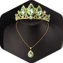 Princess Tiana Costume Tiara Set Green Crown and Necklace, Green Tiara Set, Princess Tiana Accessories for Adult Women Halloween Birthday Costume Gifts