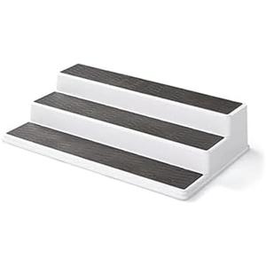 Copco 3-Tier Non-Skid Spice Rack Organizer for Kitchen Cabinet or Pantry, 15-Inch Tiered Shelf, White/Gray, Slip-Resistant Design for Jars and Bottles Pack Of 2