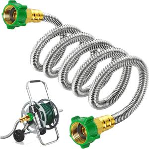 Female to Female Short Garden Leader Hose 8FT,Metal Hose Reel Connecting Hose,Stainless Steel Hose Connector for Hose Reel,Flexible,Kink-Free & No Leak Outdoor Water Pipe Extension Adapter
